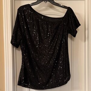 SHEIN Black Sequin Short Sleeve Top NWOT
